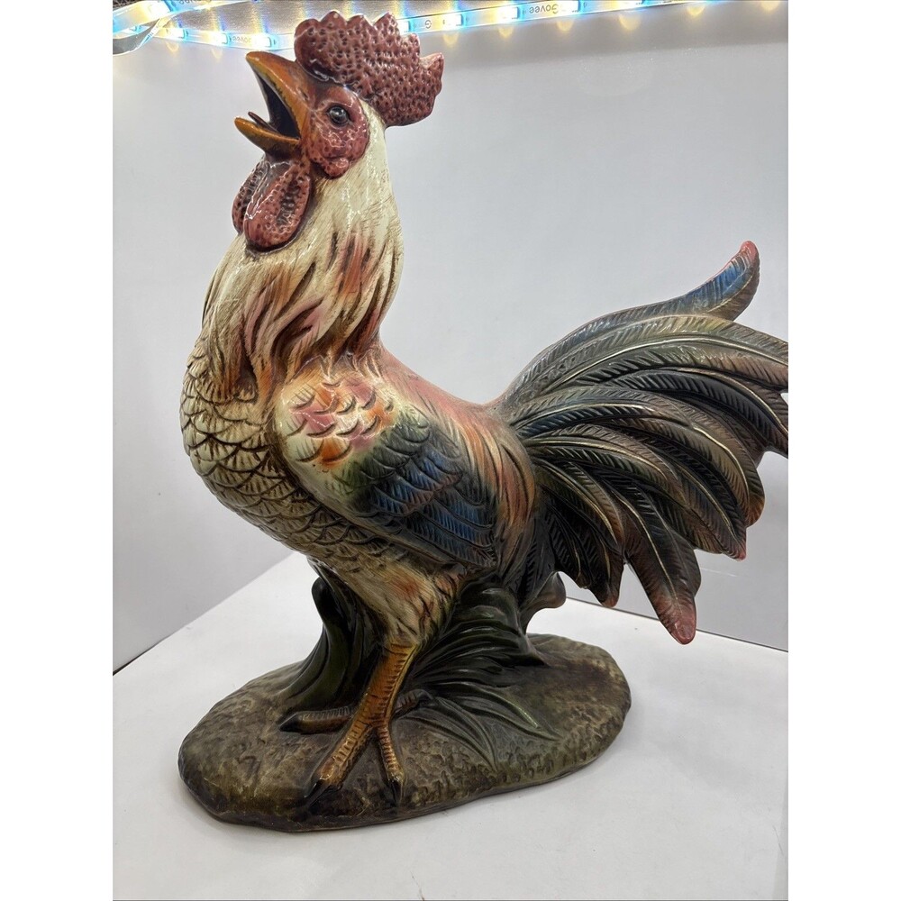 Large 16" Vintage Ceramic Crowing Rooster Statue Farmhouse Decor